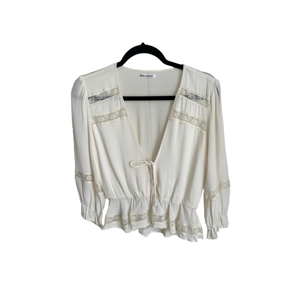 Reformation Emily Blouse with Lace Accents size medium